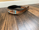 Handcrafted Padded Leather Tooled Dog Collar with Blue Accents Dog