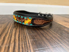 Handcrafted Padded Leather Tooled Dog Collar Sunflower with Teal Stitching Dog