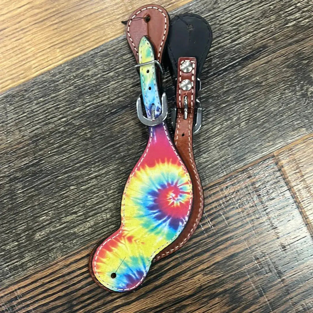 Ladies Tye Dye leather spur straps Horse Tack