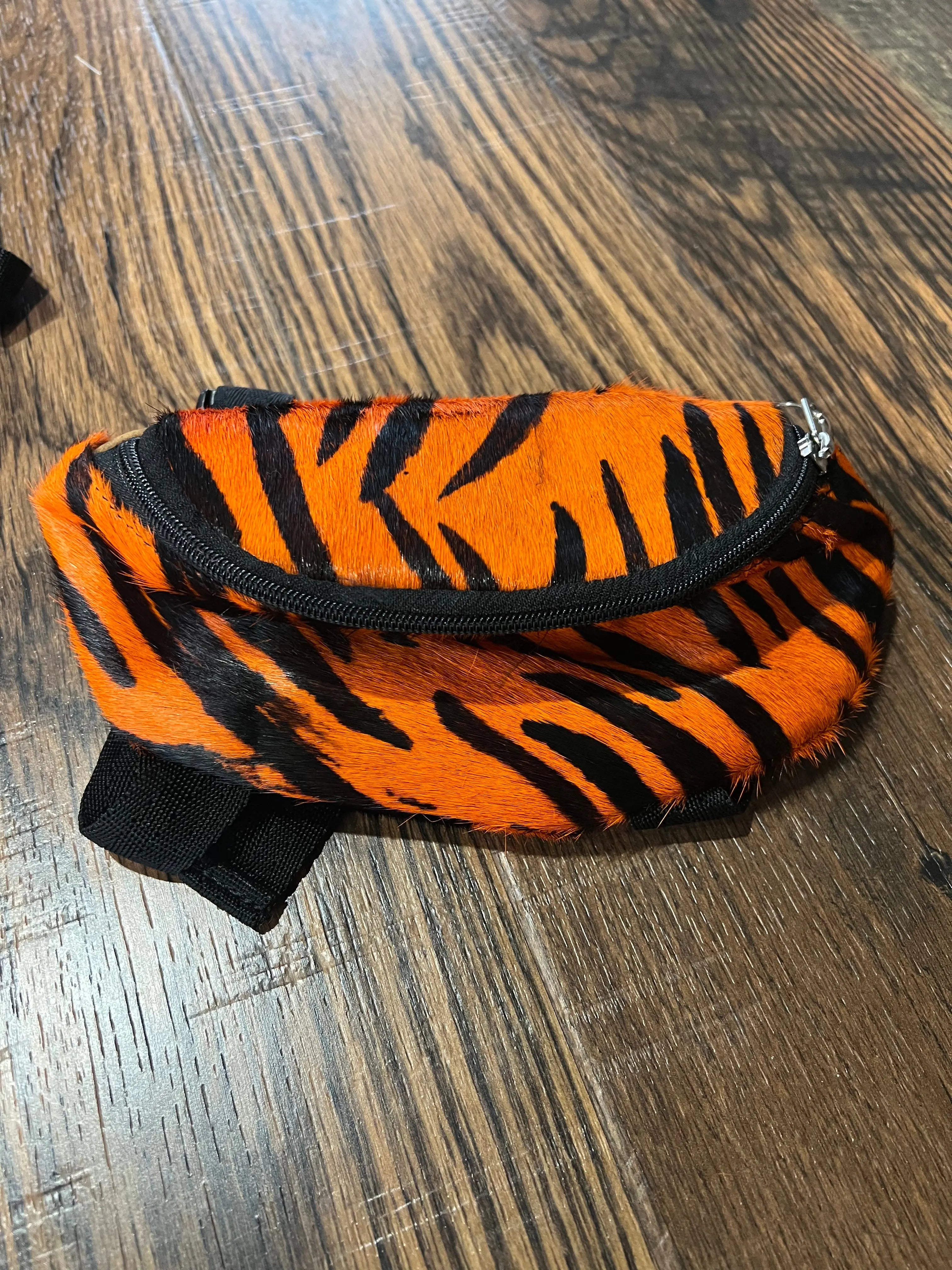 Assorted Prints and Colors Leather Saddle Pouch Orange Zebra With Hair Horse
