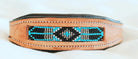 Handcrafted Padded Leather Tooled Dog Collar with Blue, White and Black Beading Dog