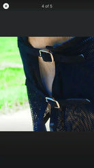 Back view of black mesh BeneFab Rejuvenate SmartScrim MINI with silver buckles