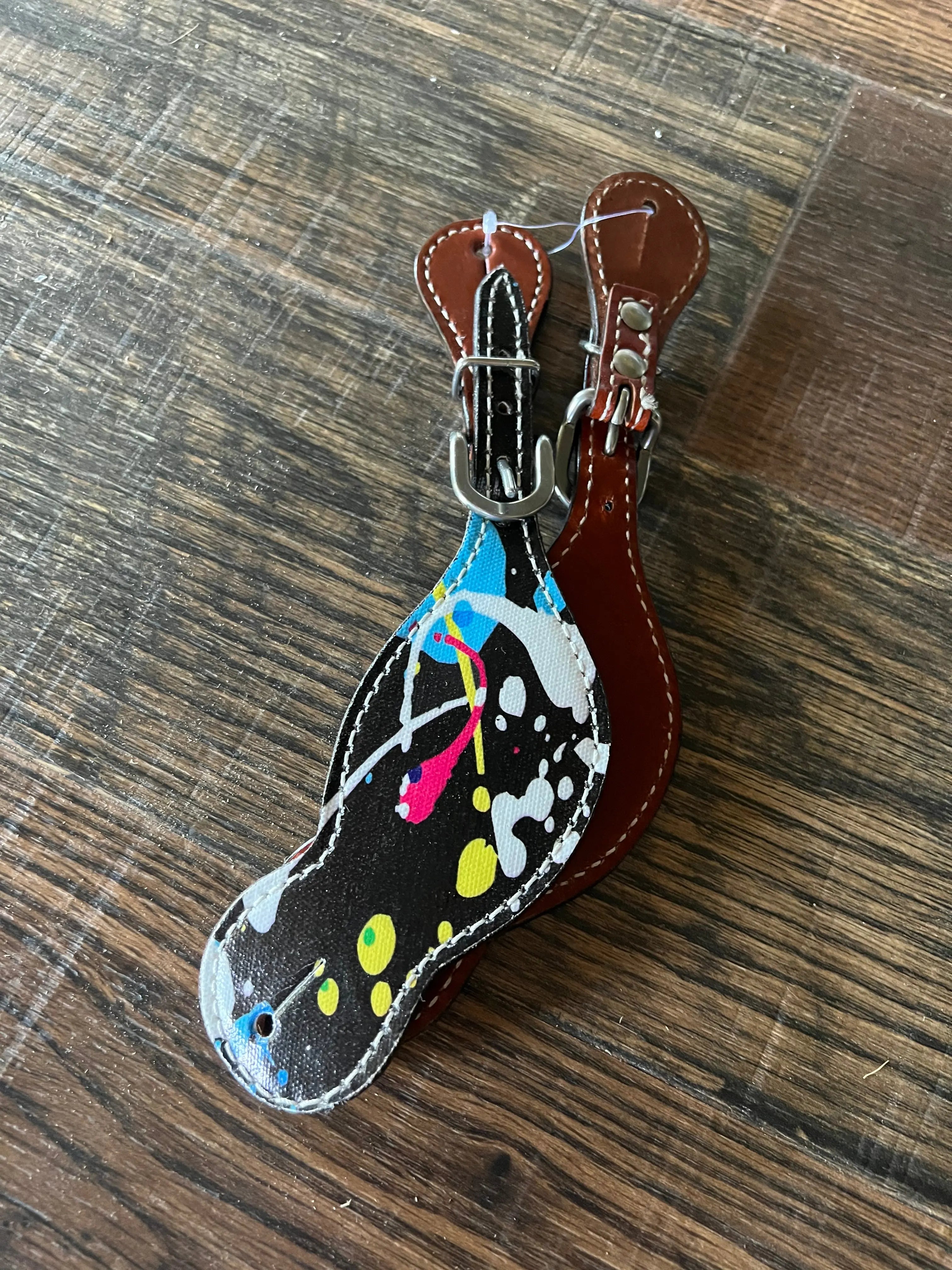Ladies Splatter Paint leather spur straps Horse Tack