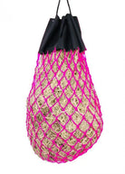 Easy-fill slow feed nylon hay bag with drawstring top closure Horse