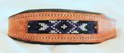 Handcrafted Padded Leather Tooled Dog Collar with Purple and Black Beading Dog