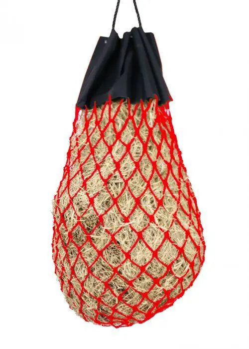 Easy-fill slow feed nylon hay bag with drawstring top closure Horse