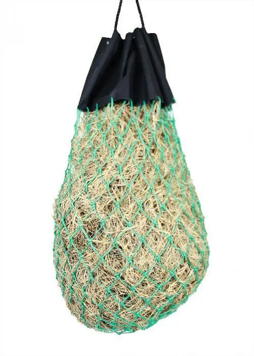 Easy-fill slow feed nylon hay bag with drawstring top closure Horse